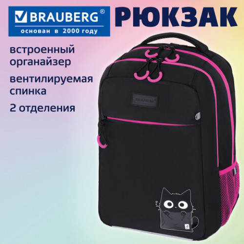 Рюкзак BRAUBERG MAIN, 2 отделения, 3 кармана, Carton kitten, 38х26х17 см, 274398