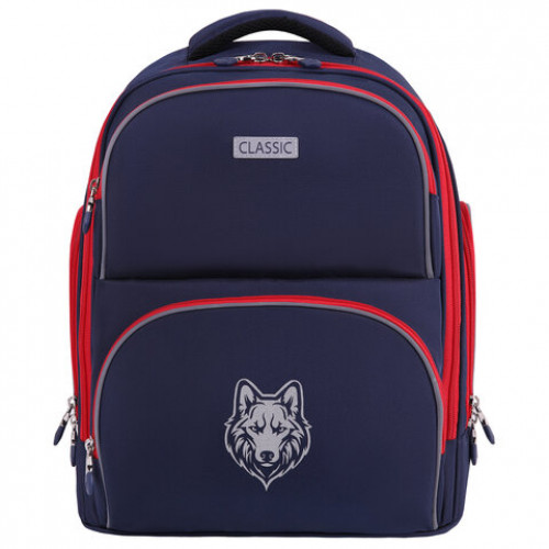 Рюкзак BRAUBERG CLASSIC, легкий каркас, премиум материал, Wild wolf, синий, 37х32х21 см, 271393