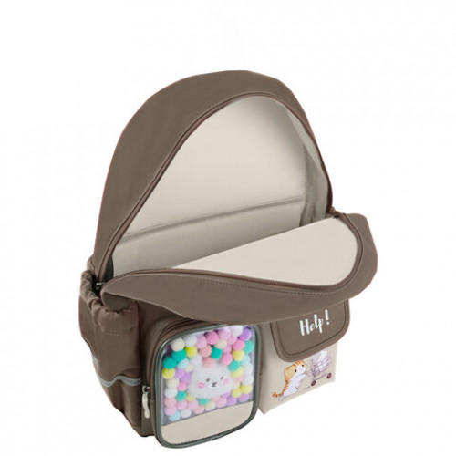 Рюкзак BRAUBERG PASTEL с термонашивками в комплекте, Catch up, коричневый, 40х29х14 см, 274435