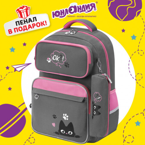 Рюкзак ЮНЛАНДИЯ COMPLETE с пеналом в комплекте, эрго-спинка, Wonder cat, 42х29х14 см, 274431