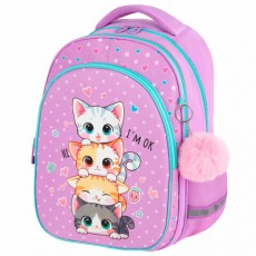 Рюкзак BRAUBERG OPTIMA, 2 отделения, с брелоком, Funny kittens, 36х27х18 см, 273156