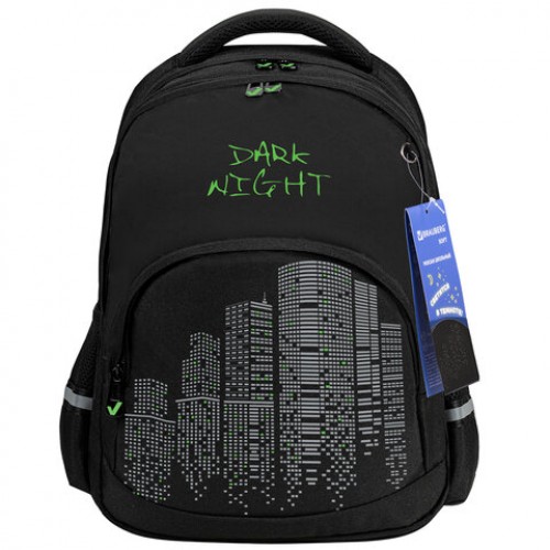 Рюкзак BRAUBERG SOFT, 2 отделения, 3 кармана, Dark night, СВЕТООТРАЖАЮЩИЙ ПРИНТ, 40х31х15 см, 273119