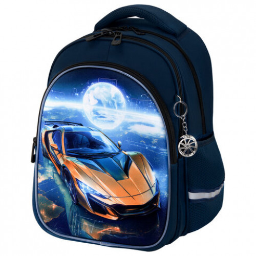 Рюкзак BRAUBERG OPTIMA, 2 отделения, с брелком, Galactic car, 3D-панель, 36х27х18 см, 274418