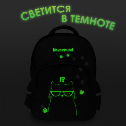 Рюкзак BRAUBERG SOFT, 2 отделения, 3 кармана, Tough cat, СВЕТЯЩИЙСЯ, 40х31х15 см, 274401
