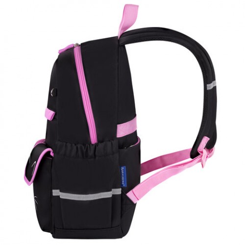 Рюкзак BRAUBERG PASTEL с термонашивками в комплекте, Black kitty, черный, 40х29х14 см, 273128