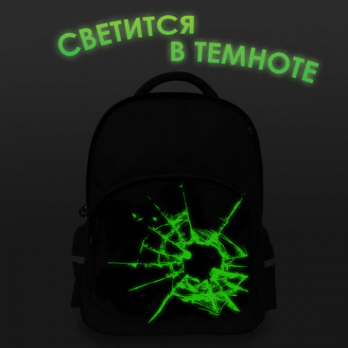 Рюкзак BRAUBERG SOFT, 2 отделения, 3 кармана, Broken glass, СВЕТЯЩИЙСЯ, 40х31х15 см, 274402