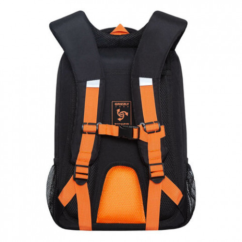 Рюкзак GRIZZLY школьный, анатом. спинка, 2 отделения, д/мальч., BLACK/ORANGE, 39х26х1, RB-156-1m/7