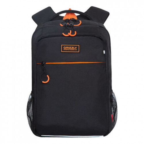 Рюкзак GRIZZLY школьный, анатом. спинка, 2 отделения, д/мальч., BLACK/ORANGE, 39х26х1, RB-156-1m/7