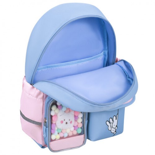 Рюкзак BRAUBERG PASTEL с термо-нашивками в комплекте, Friendly bunnies, голубой, 40х29х14 см, 271423
