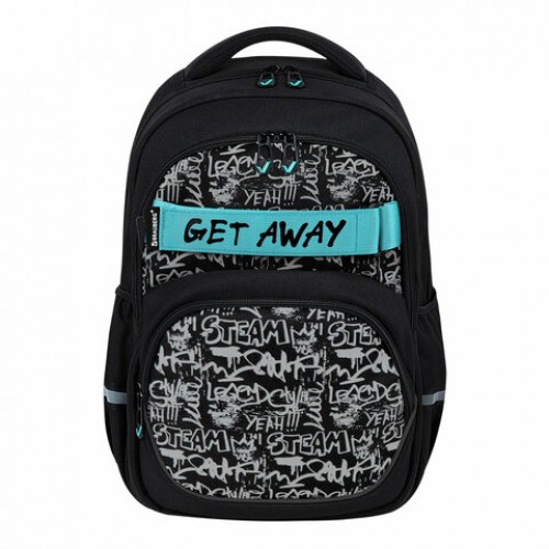 Рюкзак BRAUBERG MOTION, 2 отделения, 3 кармана, Get away, СВЕТООТРАЖАЮЩИЙ ПРИНТ, 41х28х17 см, 273117