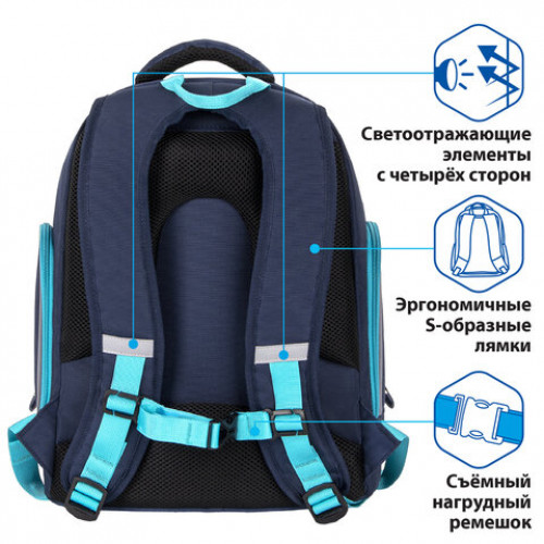 Рюкзак BRAUBERG CLASSIC, легкий каркас, премиум материал, Speed, синий, 37х32х21 см, 270088