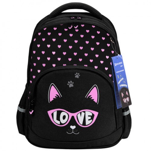 Рюкзак BRAUBERG SOFT, 2 отделения, 3 кармана, Cool cat, СВЕТЯЩИЙСЯ, 40х31х15 см, 273118