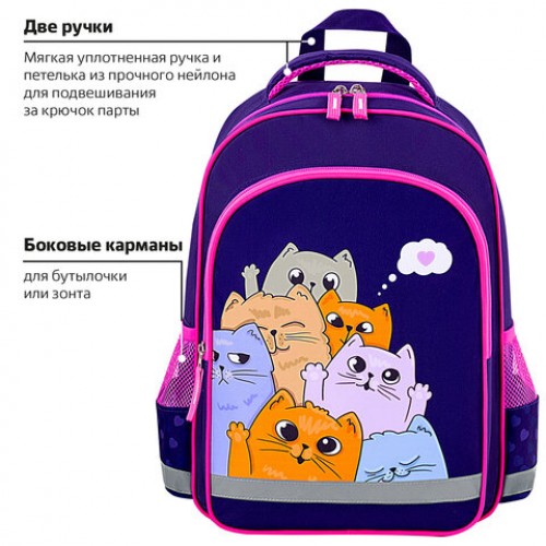 Рюкзак ПИФАГОР SCHOOL, 1 отделение, 3 кармана, Cat greetings, 38x28х14 см, 272087