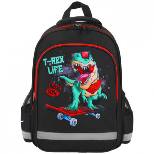 Рюкзак ПИФАГОР SCHOOL, 1 отделение, 3 кармана, T-rex, 38x28х14 см, 271412