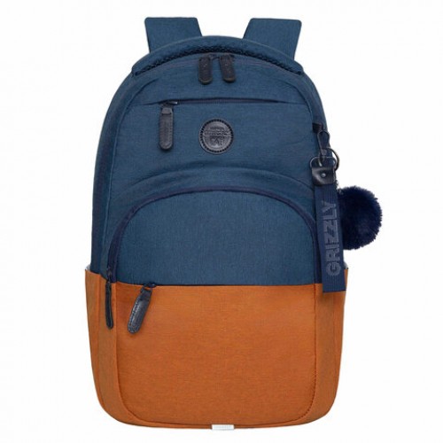 Рюкзак GRIZZLY школьный, укреп. спинка, 2 отделения, д/дев., BLUE/ORANGE, 43х27,5х16 см, RD-341-2/3