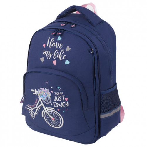 Рюкзак BRAUBERG SOFT, 2 отделения, Flower bike, СВЕТЯЩИЙСЯ, 40х31х15 см, 229918