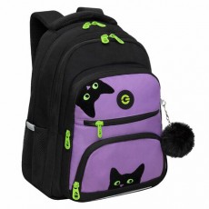 Рюкзак GRIZZLY школьный, укреп. спинка, 3 отделения, д/дев.,KITTENS,фиолетовый,39х30х20см,RG-362-4/2