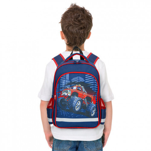 Рюкзак ПИФАГОР SCHOOL для начальной школы, Monster car, 38x28х14 см, 270660