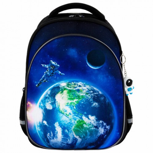Рюкзак BRAUBERG OPTIMA, 2 отделения, с брелоком, Brave astronaut, 3D-панель, 36х27х18 см, 273159