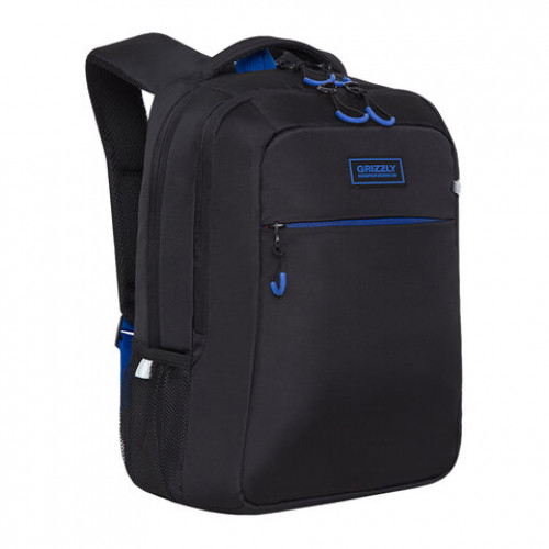 Рюкзак GRIZZLY школьный, анатомическая спинка, 2 отделения, для мальчиков, BLACK/BLUE, 39х26х19 см, RB-156-1/1