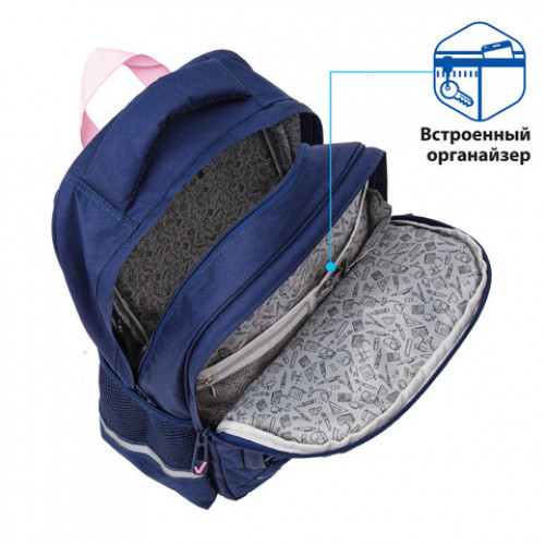 Рюкзак BRAUBERG SOFT, 2 отделения, Flower bike, СВЕТЯЩИЙСЯ, 40х31х15 см, 229918