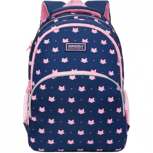 Рюкзак GRIZZLY школьный, анатомическая спинка, 2 отделения, для девочек, PINK CATS, 40х27х20 см, RG-160-1/1
