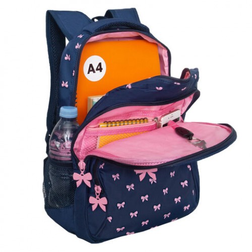 Рюкзак GRIZZLY школьный, анатом. спинка, 2 отделения, д/дев., PINK BOWS, 39х30х20 см, RG-568-2/3
