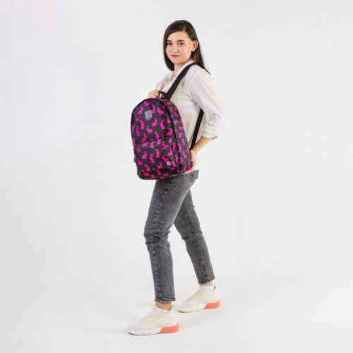 Рюкзак BRAUBERG POSITIVE универсальный, потайной карман, Pink Rabbits, 42х28х14 см, 270780