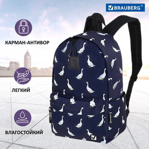 Рюкзак BRAUBERG POSITIVE универсальный, карман-антивор, Ducks, 42х28х14 см, 271681
