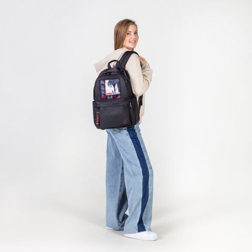 Рюкзак BRAUBERG FASHION CITY универсальный, карман-антивор, Anime Girl, черный, 44х31х16 см, 272568