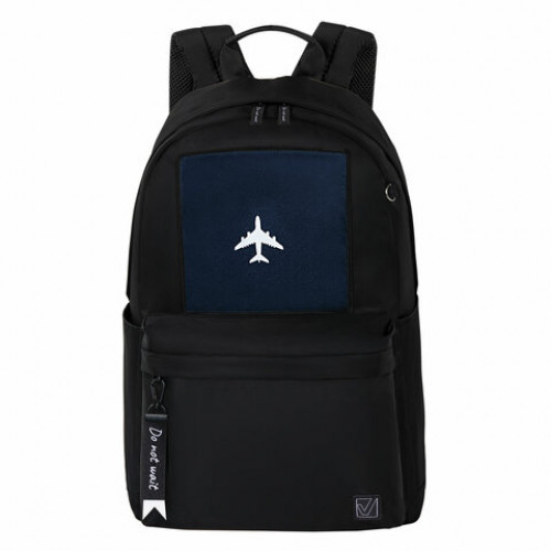 Рюкзак BRAUBERG FASHION CITY универсальный, карман-антивор, Airplane, черный, 44х31х16 см, 271675
