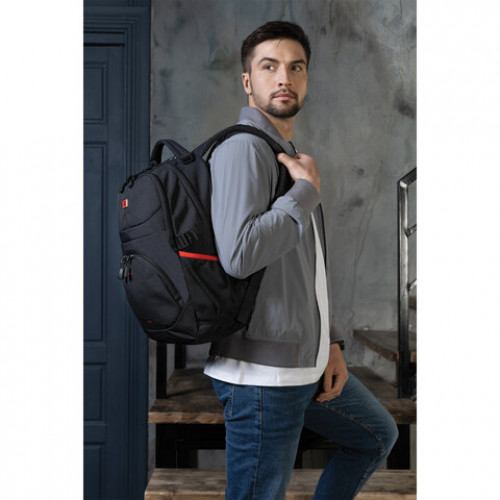 Рюкзак GERMANIUM S-06 универсальный, уплотненная спинка, облегченный, черный, 46х32х15 см, 226953