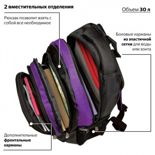 Рюкзак BRAUBERG для старших классов/студентов/молодежи, Мамба, 30 литров, 46х34х18 см, 225525