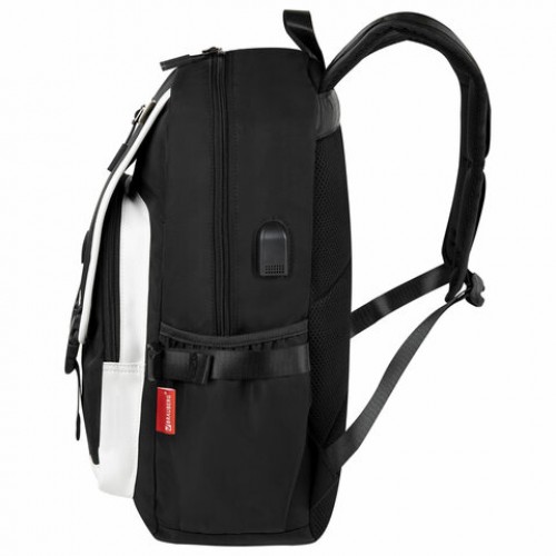 Рюкзак BRAUBERG FUSION универcальный, USB-порт, черный с белыми вставками, 45х31х15 см, 271657