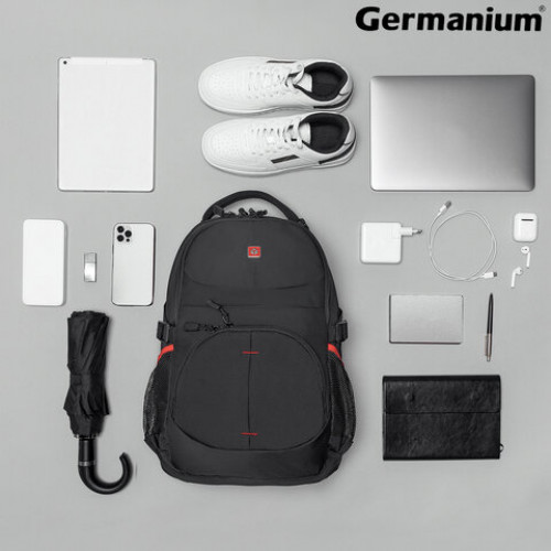 Рюкзак GERMANIUM S-06 универсальный, уплотненная спинка, облегченный, черный, 46х32х15 см, 226953