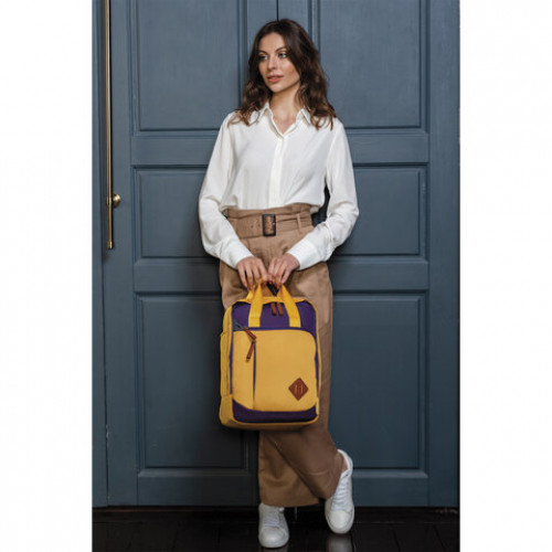 Рюкзак BRAUBERG FRIENDLY молодежный, горчично-фиолетовый, 37х26х13 см, 270093