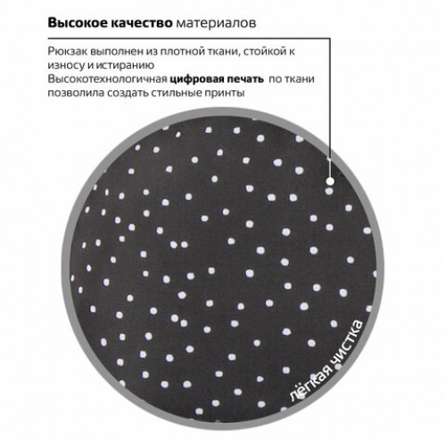 Рюкзак BRAUBERG, универсальный, сити-формат, черный в горошек, 20 литров, 41х32х14 см, 228845