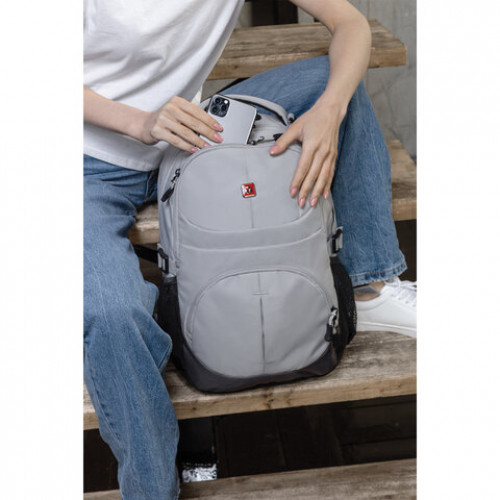 Рюкзак GERMANIUM S-07 универсальный, уплотненная спинка, облегчённый, светло-серый, 46х32х15 см, 226954