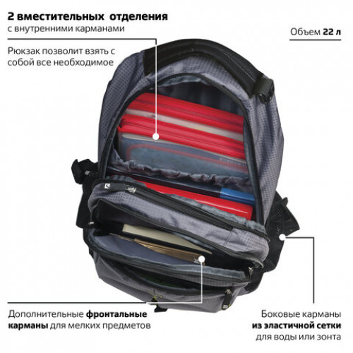 Рюкзак BRAUBERG для старшеклассников/студентов/молодежи, Дельта, 30 литров, 33х18х49 см, 225293