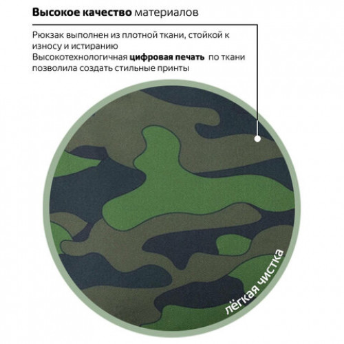 Рюкзак BRAUBERG, универсальный, сити-формат, Зеленый камуфляж, 20 литров, 41х32х14 см, 228860