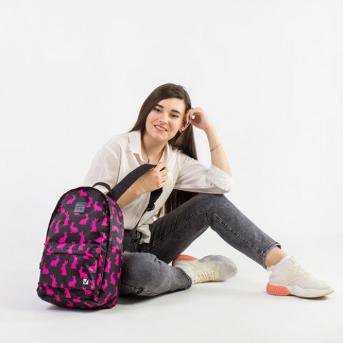 Рюкзак BRAUBERG POSITIVE универсальный, потайной карман, Pink Rabbits, 42х28х14 см, 270780