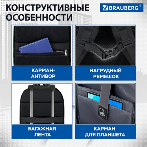 Рюкзак BRAUBERG FUNCTIONAL с отделением для ноутбука, 2 отделения, карман-антивор, Safe, 44х30х20 см, 272574