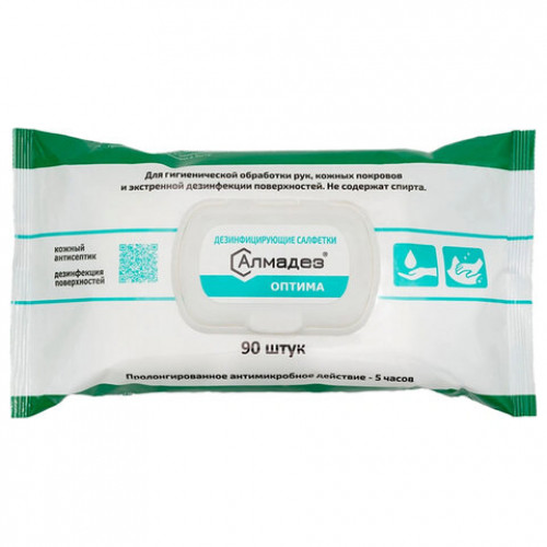 Дезинфицирующие салфетки бесспиртовые 90 шт., АЛМАДЕЗ-ОПТИМА, для обработки рук и поверхностей, САЛ-В-52