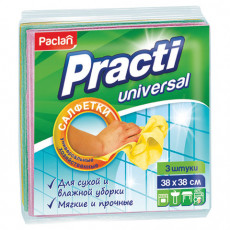 Салфетки универсальные, 38х38 см, КОМПЛЕКТ 3 шт., 110 г/м2, вискоза, PACLAN Practi Universal, 410018