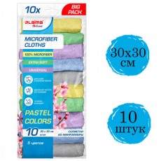Салфетки из МИКРОФИБРЫ 30 х 30 см PASTEL COLOUR, big pack, КОМПЛЕКТ 10 штук, 180 г/м2, LAIMA HOME, 700608