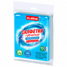 Салфетки губчатые для уборки кухни 15х18 см, ЦЕЛЛЮЛОЗНЫЕ, КОМПЛЕКТ 10 шт., 5 серых / 5 голубых, LAIMA, 700268