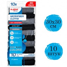 Салфетки из МИКРОФИБРЫ 30 х 30 см, GRAY & BLACK, big pack, КОМПЛЕКТ 10 штук, 180 г/м2, LAIMA HOME, 700610