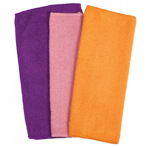 Салфетки универсальные, КОМПЛЕКТ 12 шт., микрофибра, 25х25 см (4 оранжевые, 4 розовые, 4 фиолетовые), ЛЮБАША, 603938