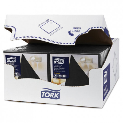 Салфетки бумажные нетканые сервировочные TORK LinStyle Premium, 39х39 см, 50 шт., чёрные, 478726