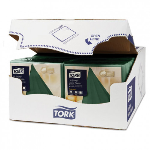 Салфетки бумажные нетканые сервировочные TORK LinStyle Premium, 39х39 см, 50 шт., темно-зеленые, 478847